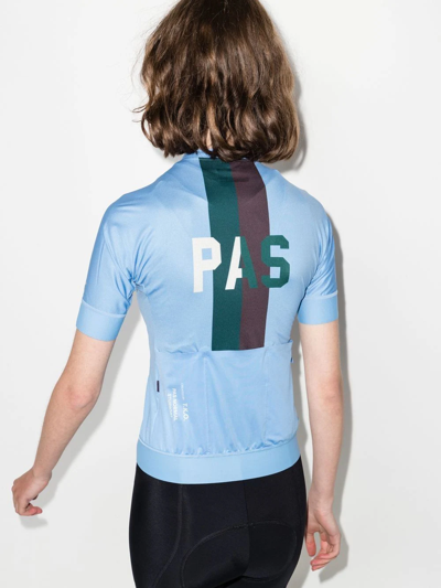 Shop Pas Normal Studios T.k.o Striped Cycling Jersey In Blue