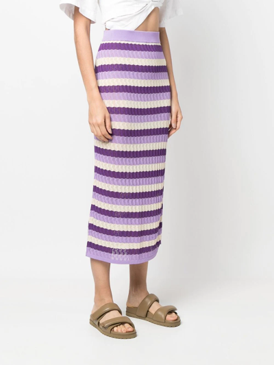 Shop Dodo Bar Or Chevron-knit Midi Knitted Skirt In Purple