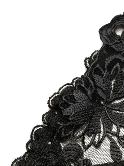 Shop La Perla Loral-embroidered Lace Thong In Black