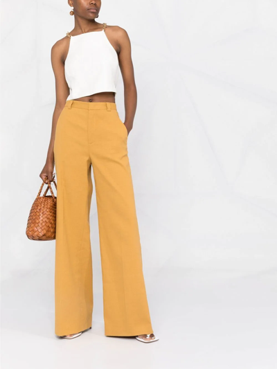 Cult Gaia Joey Cropped Open-back Chain-embellished Linen-blend Top In White