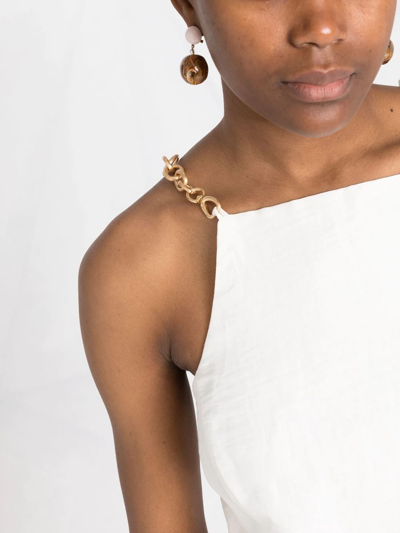 Cult Gaia Joey Cropped Open-back Chain-embellished Linen-blend Top In White