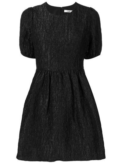 Shop B+ab Puff-sleeve Jacquard Mini Dress In Black