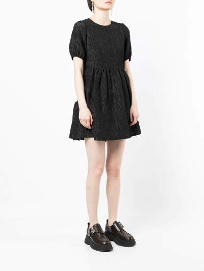 Shop B+ab Puff-sleeve Jacquard Mini Dress In Black