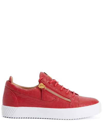 Shop Giuseppe Zanotti Nicki Crocodile-effect Leather Sneakers In Red