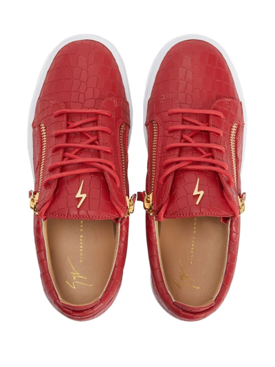Shop Giuseppe Zanotti Nicki Crocodile-effect Leather Sneakers In Red