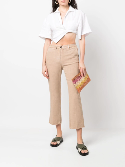Shop Myths Cropped Bootcut Trousers In Neutrals