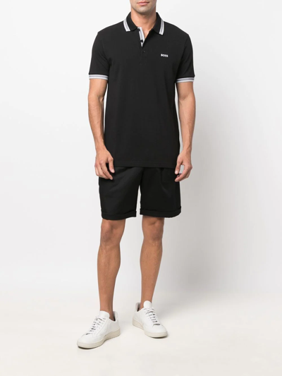 Hugo Boss Embroidered-logo Cotton Polo Shirt In Black