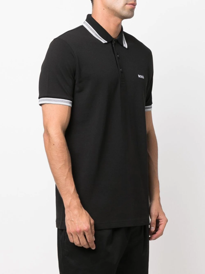 Hugo Boss Embroidered-logo Cotton Polo Shirt In Black