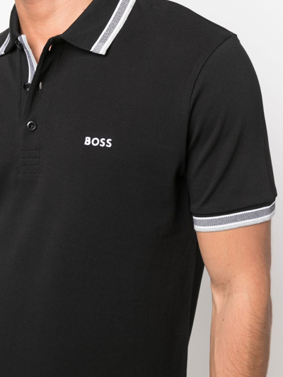 Hugo Boss Embroidered-logo Cotton Polo Shirt In Black