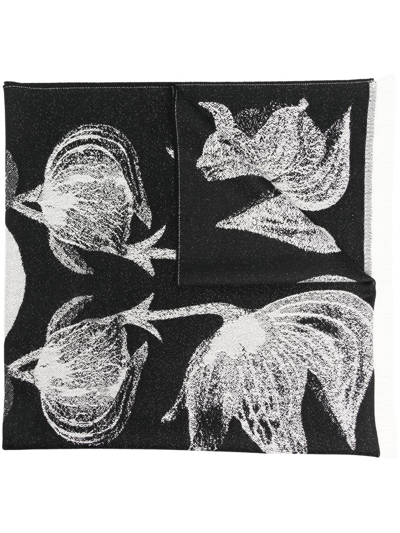 Shop Alexander Mcqueen Bellflower-print Wool Scarf In Black