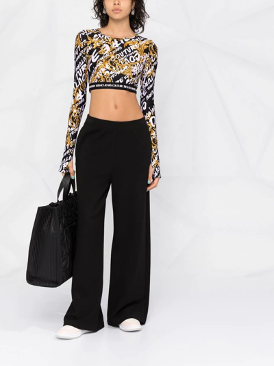 Shop Versace Jeans Couture Logo-print Long-sleeve Top In Black