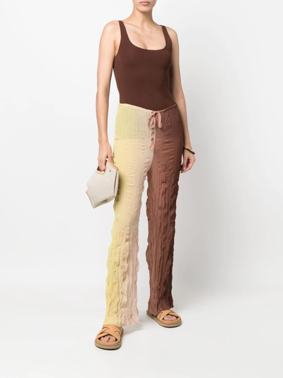 Shop Erika Cavallini Ruched Ombré-effect Trousers In Brown