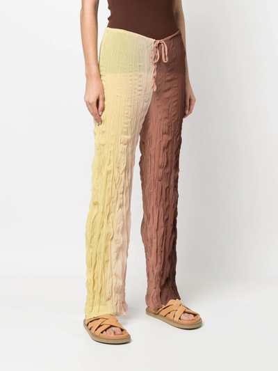 Shop Erika Cavallini Ruched Ombré-effect Trousers In Brown