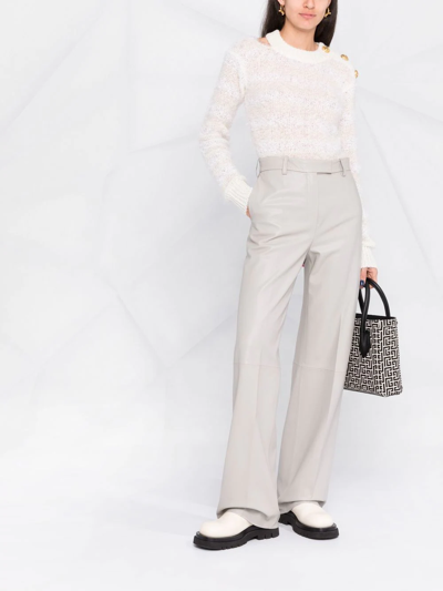 Balmain Buttoned Crew-neck Jumper In White