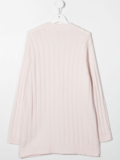 Shop Emilio Pucci Junior Ribbed-knit Wool-blend Cardigan In Pink