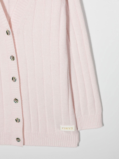 Shop Emilio Pucci Junior Ribbed-knit Wool-blend Cardigan In Pink