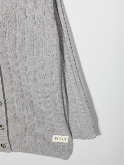 Shop Emilio Pucci Junior Ribbed-knit Wool-blend Cardigan In Grey