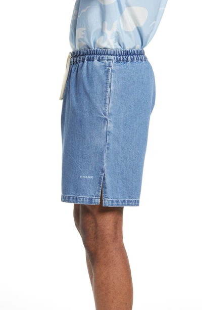 Shop Frame Cotton & Silk Drawstring Denim Shorts In Blue Jean