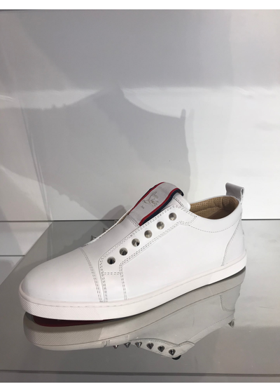 Shop Christian Louboutin Men's F. A.v. Fique A Vontade Spiked Leather Slip-on Sneakers In White