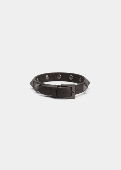 Shop Valentino Men's Leather Studded Bracelet In Black
