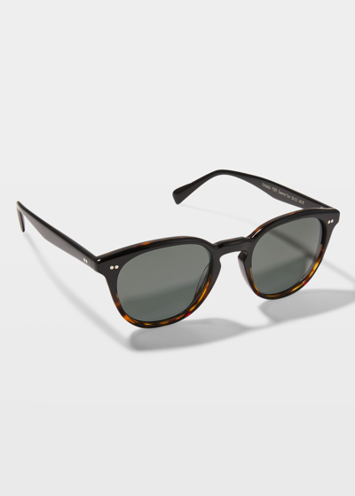 Shop Oliver Peoples Men's Desmon Sun 50 Round Acetate Sunglasses In Black Tort
