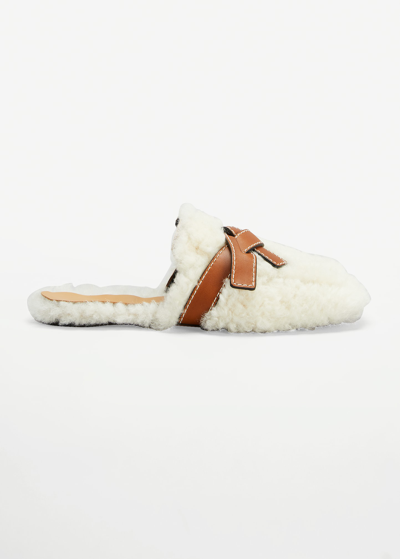 Shop Loewe Gate Shearling Leather Flat Mules In 1895 Soft White T