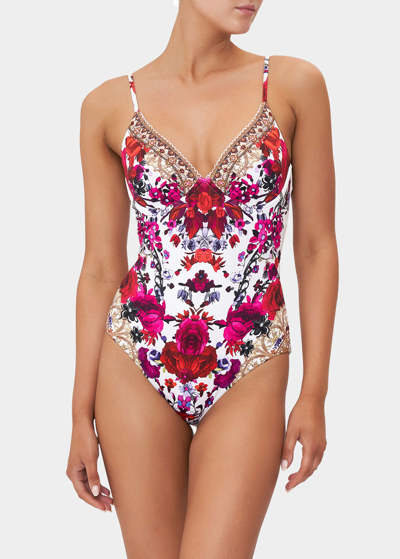 Shop Camilla Soft Cup Underwire One-piece Swimsuit In Reign Of Roses
