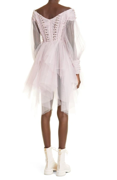 Zimmermann Rhythmic Off The Shoulder Long Sleeve Tulle Minidress In Lilac