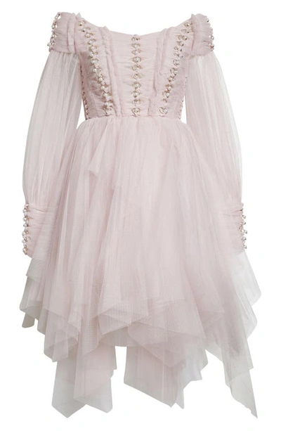 Zimmermann Rhythmic Off The Shoulder Long Sleeve Tulle Minidress In Lilac
