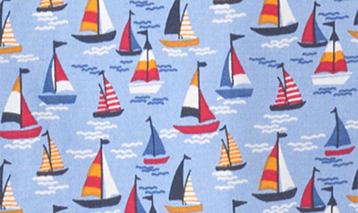 Shop Johnston & Murphy Kids' Sailboat Print Short Sleeve Button-down Shirt In Blue