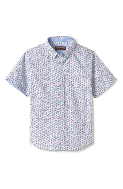 Shop Johnston & Murphy Kids' Skull Print Short Sleeve Button-down Shirt In White Multi