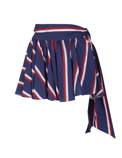 Shop Balmain Short Pleated Skirt With Red And Blue Stripes In Bleu Marine/blanc/rouge