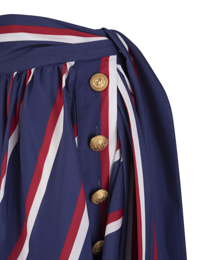 Shop Balmain Short Pleated Skirt With Red And Blue Stripes In Bleu Marine/blanc/rouge