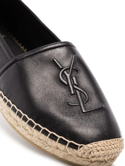 Shop Saint Laurent Embossed-logo Leather Espadrilles In Black