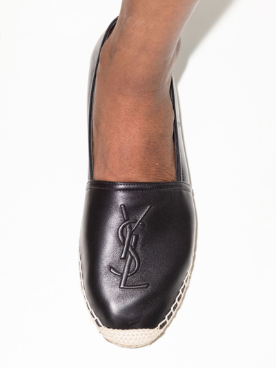 Saint Laurent Logo-embossed Leather Espadrilles In Black
