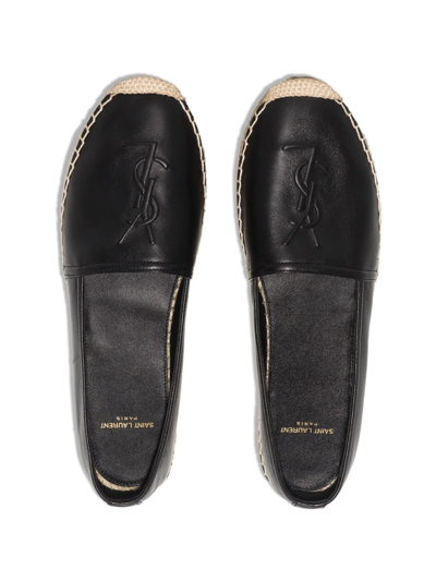 Shop Saint Laurent Embossed-logo Leather Espadrilles In Black