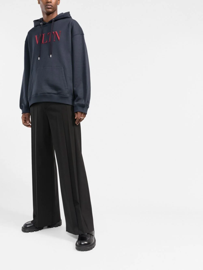 Shop Valentino Vltn Long-sleeve Hoodie In Blau