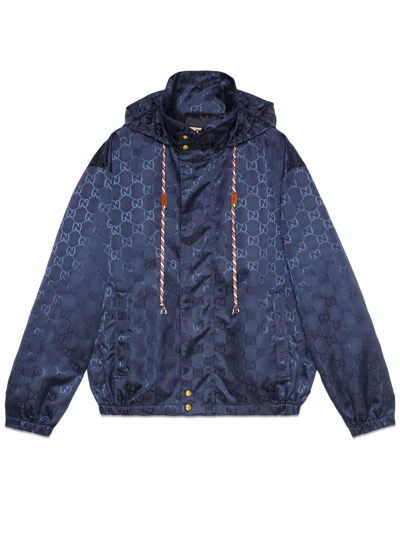 Gucci Monogram Jacquard Hooded Jacket In Tide | ModeSens