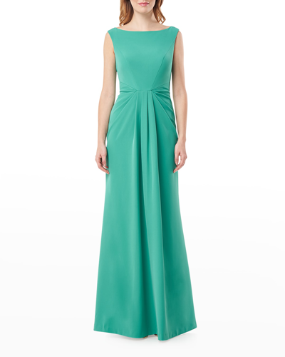 Shop Kay Unger Pleated Bateau-neck Draped Gown In English Ivy
