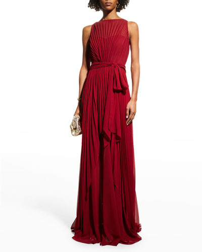 Badgley Mischka Sleeveless Pleated Gown In Red | ModeSens