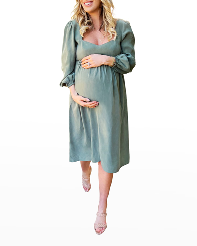 Shop Emilia George Maternity Sophie Long-sleeve Dress In Basil Green