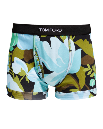 Shop Tom Ford Men's Abstract Floral Boxer Brief In Blue Pas
