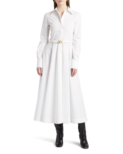 Shop Valentino V-logo Belted Poplin Midi Shirtdress In White