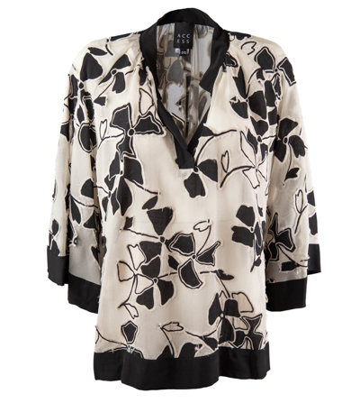 Shop Access Fashion Ecru Black Floral Blouse In Beige