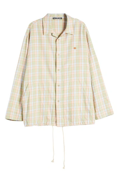 Shop Acne Studios Face Patch Check Organic Cotton Flannel Button-up Shirt In Orange/ Beige