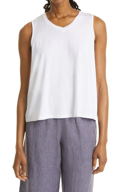 Shop Eileen Fisher V-neck Stretch Jersey Tank In White