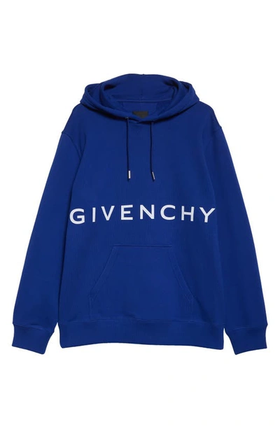 Shop Givenchy Logo Graphic Hoodie In Ocean Blue
