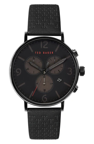 Shop Ted Baker Barnett Backlight Chronograph Leather Strap Watch, 41mm In Black/ Black/ Black