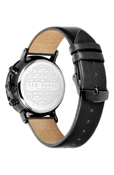 Shop Ted Baker Barnett Backlight Chronograph Leather Strap Watch, 41mm In Black/ Black/ Black