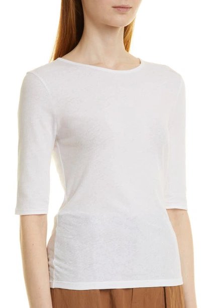 Shop Vince Elbow Sleeve Cotton Knit Top In Optic White
